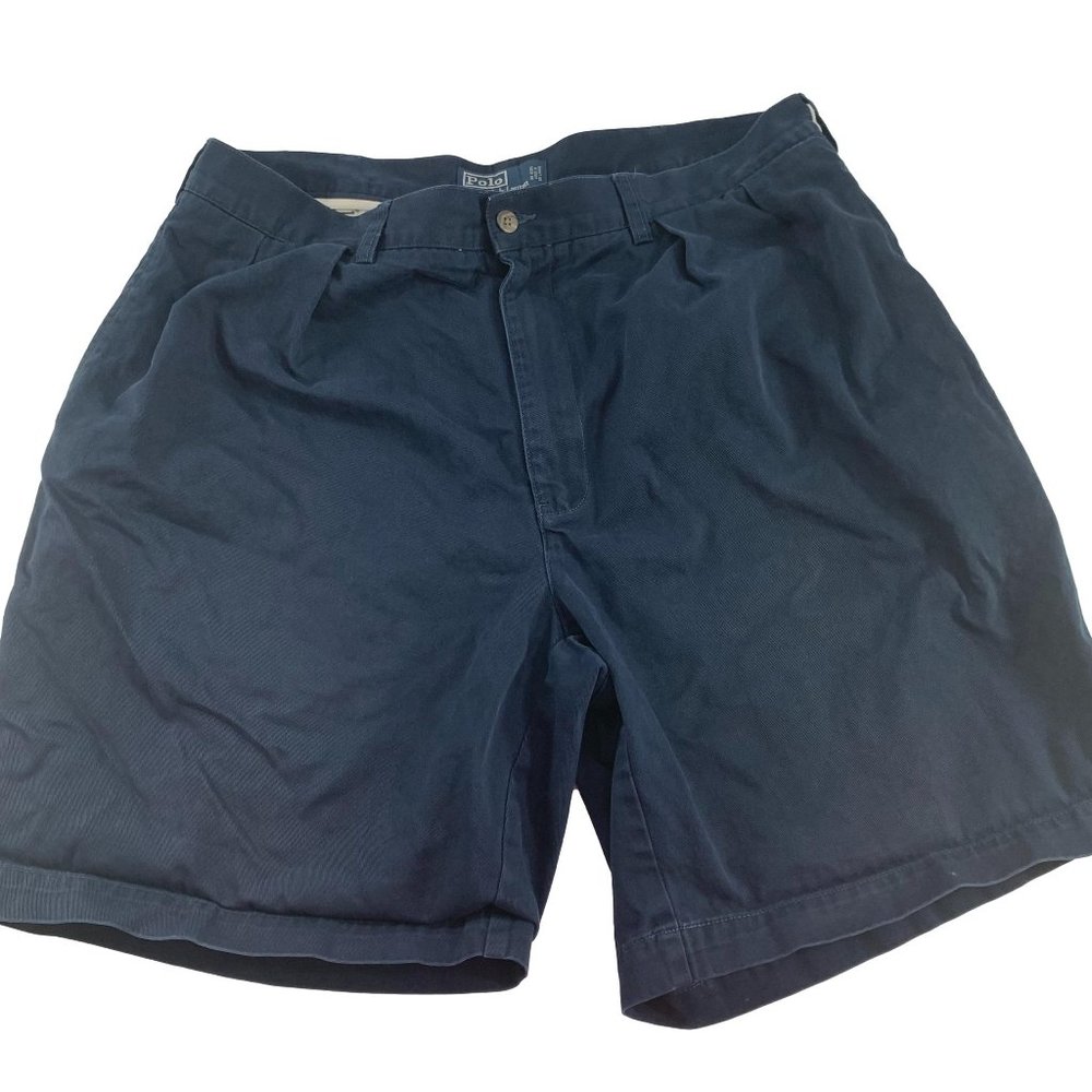 Polo Ralph Lauren Mens Tyler Shorts Size 38 Navy Blue Pleated Front Cotton